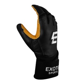 Exote Bolt Baseball and Softball Batting Gloves for Men Women Youth & Adult Sizes -Long Cuff Breathable Leather Baseball Batting Gloves with Extra Grip & Wrist Wrap (Black, Adult Medium)