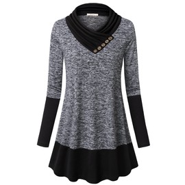 Bebonnie Tunic Sweaters Women, Ladies Cowl Neck Flannel Tunics Long Sleeve Fall Winter Tops Casual Business Dresyy Top Christmas Pullover Sweatshirts Multicolor Black Large