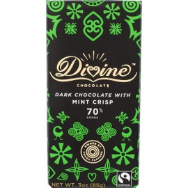 DIVINE CHOCOLATE Chocolate, 70% Dark Chocolate with Mint Crisp, 3 Oz