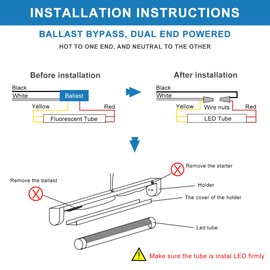 SHOPLED T8 LED Bulbs 4 Foot, 36W 6000K Cool White, Type B Tube Lights, 4FT LED Light Bulb Fluorescent Replacement, Ballast Bypass, D-Shaped, Double Ended Power, 4 Pack