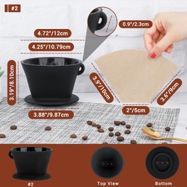 Segarty Pour Over Coffee Maker Set, Black Silicone Coffee Dripper Single Cup, with 200 Count Cone Coffee Filters Paper Size 2, Portable Travel Pour Over Coffee Set Hand Drip Brewer Kit for Camping