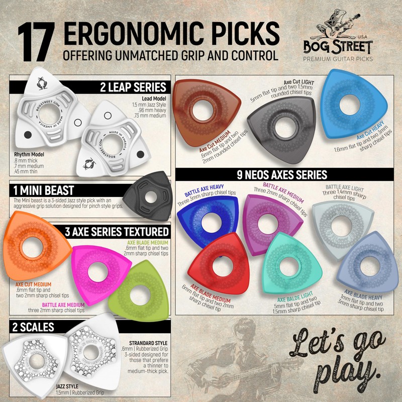 Bog Street Assorted Guitar Picks Variety Pack - 17 Guitar