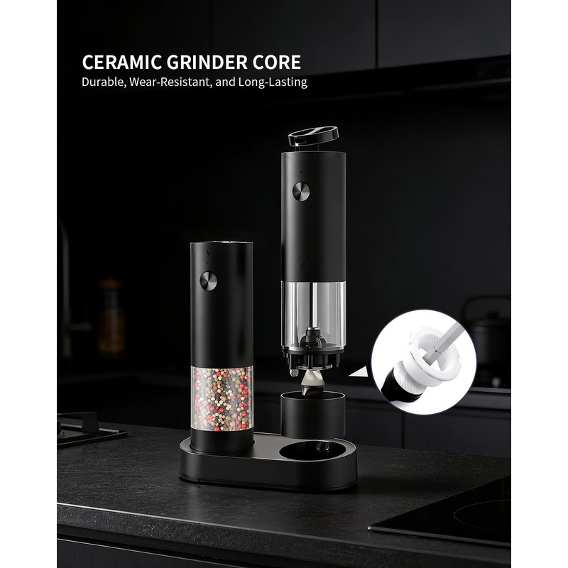 CIRCLE JOY Electric Salt and Pepper Grinder Set with Charging