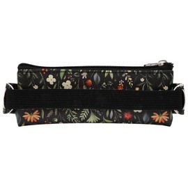 HMZSP Adjustable Elastic PU Pen Holder for Notebook, Stationery School Supplies Zipper Bag for Journals, Book,Planners,Black Flower,2 PCS