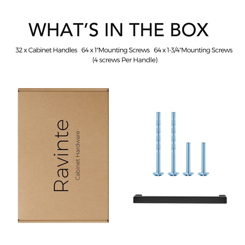 Ravinte 32 Pack Square Cabinet Handles Matte Black Cabinet Pulls