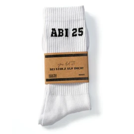 StickyMemes030 Abitur 25 Socks / Abi 25 Socks Tennis Socks Size 38-46, White - KNITTED, 38 - 42