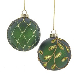 80MM Gold and Emerald Green Embellish Ball Ornaments, 6 Piece Set