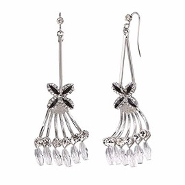 Efulgenz Silver/Gold Tone CZ Long Chain Bar Linear Hoop Tassel with Round Ear Studs Geometric Charm Dangle Drop Earrings for and Women, Wedding Bride Bridesmaids