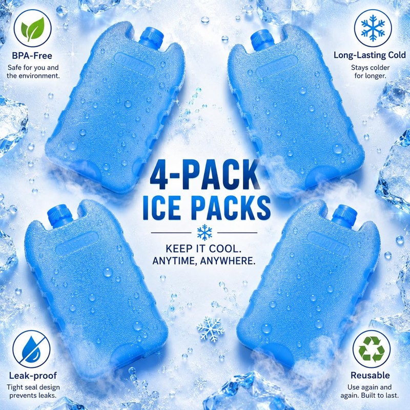 4 Pcs Slim Ice Packs for Lunch Boxes & Coolers,