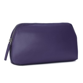 Women's Leather Cosmetic Bag - Medium Travel Makeup Pouch - Make-Up Case (Purple)