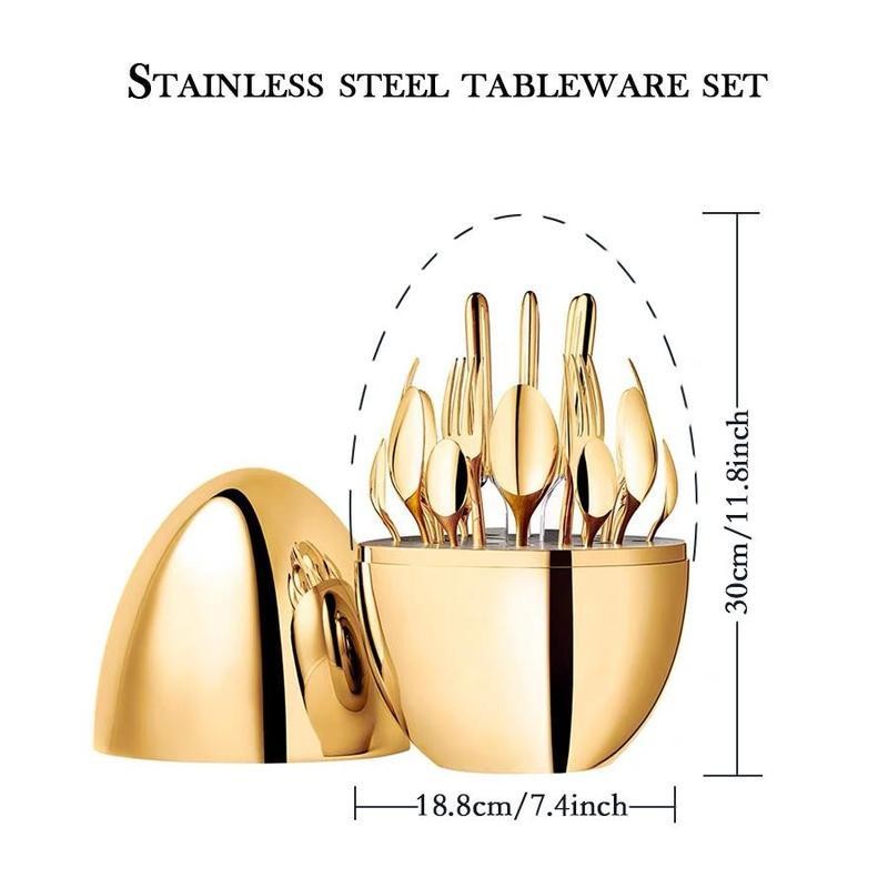 24-Piece Gold & Silver Cutlery Set in Egg-Shaped Case -