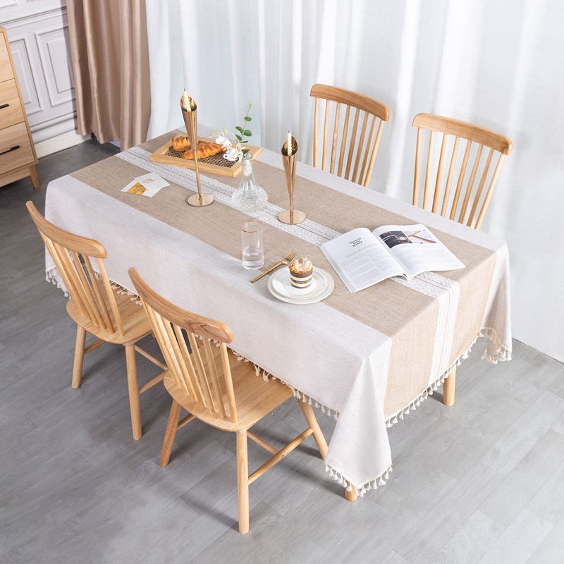 SUNBEAUTY Table Cloth Rectangular Beige 140x200 Cotton Linen Tablecloths With