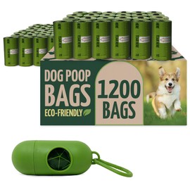 Reli. Biodegradable Dog Poop Bags w/Holder (1200 Count - 80 Rolls Bulk) | Leash Clip Dispenser | 9x13" Large Dog Bags for Poop | Green Eco-Friendly Oxobiodegradable Waste Disposal Refills (Unscented)