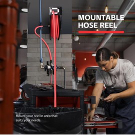 MaxWorks 50998 50ft Auto Rewind Retractable Reel with 3/8" x 50' Air Hose with Brass Fittings