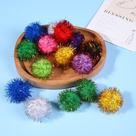 GreatRise 4 cm Pompoms with Glitter Round Pompom Pom Pom Sequins Balls Christmas Pom Pom Faux Fur Bobble Faux Fur Bobble for Funny DIY Creative Crafts White Pack of 20