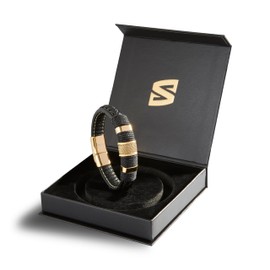 SERASAR Mens Bracelets 20cm Gold Gift Box Genuine Leather Cowhide Braided Adjust Able Magnetic Clasp Multi Layer Wrap Jewellery Rope Man Mans Male Band Jewelry Accessories