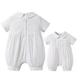 Booulfi Baby Boy Clothes 6-9 Months Half Birthday Outfit Baby Boy Cotton Collared Boys Christening Outfits Summer Outfits White Rompers