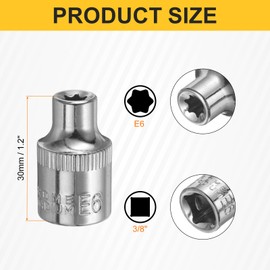 HARFINGTON 8pcs E-Torx Socket 3/8" Drive E6 External Torx Deep Socket CR-V 6 Point Spline Socket Star Female Bit Socket for Auto Repairs Home Maintenance DIY Hand-Making 1.2" Length
