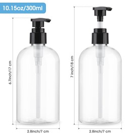 Empty Pump Bottles Dispenser 2 Pack 300ml/10.15oz. Clear Plastic Pump Bottle Dispenser for Essential Oil Soap Lotion Shampoo