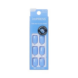 KISS imPRESS - Manicura a presión de color, kit de uñas de gel, tecnología PureFit, longitud corta, "Baby Why So Blue", mani de color sólido sin pulid
