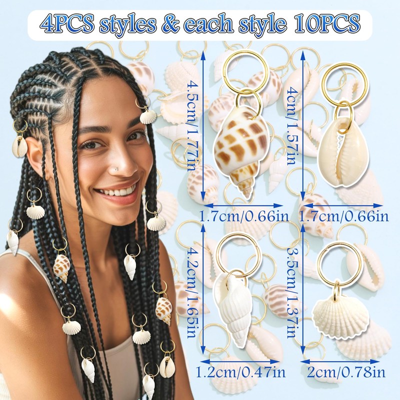 NAISKA 40PCS Shell Hair Jewelry for Braids Conch Boho Loc