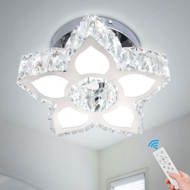 Cainjiazh Dimmable Crystal Chandelier Crystal Ceiling Light Modern Crystal Chandeliers Flush Mount Ceiling Light Lamp Fixture for Dining Room Living Room Bedroom Hallway Remote Control