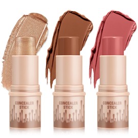 Boobeen 3 Pcs Contour & Highlighter & Blush Stick, Contour Beauty Kit, Creamy Smooth Contouring Stick, Natural Highlighting Stick, Waterproof and Long Lasting Makeup