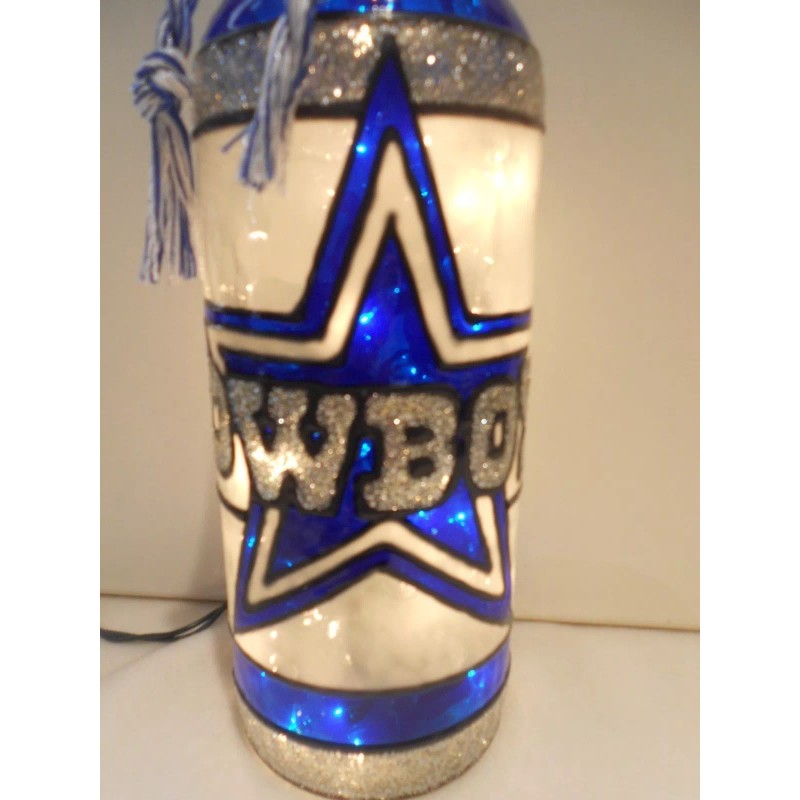 Dallas Cowboys inspired Wine Bottle Lamp Stained Glass look Lighted