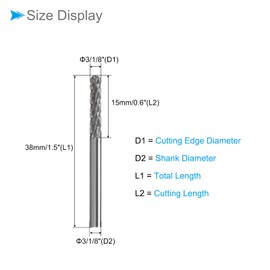 CoCud Tungsten Carbide Rotary Burrs File, 1/8" Shank 1/8" Dia, Double Cut Cylinder Shape Rotary Burrs Tool - (Applications: for Metal Carving)