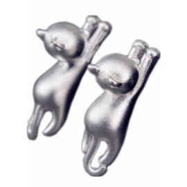 NicoWerk SOS146 Women's 925 Silver Stud Earrings Cat Kitten Gift, Sterling Silver, No Gemstone
