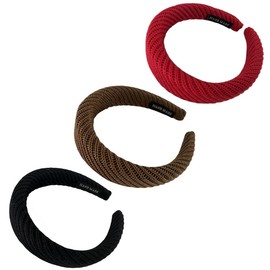 scicent Hair Accessories for Women 3 Pieces Velvet Wide Headbands Soft Padded Head Band Fashion No Slip Hairband Solid Color Hair Bands for Girls (Black Red Green) - 10215