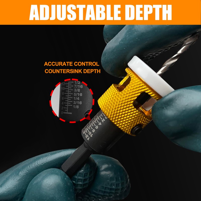 BURTOK Adjustable Depth 1/8" x3/8" Countersink Drill Bit, Low Friction