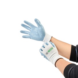 Restaurantware-Life Protector Large Safety Work Gloves, 1 Pair Of Gloves With Flat Nitrile Coating On Palm And Fingertips - 15-Gauge, Excellent Grip, White Nylon Protective Handwear, Heavy-Duty