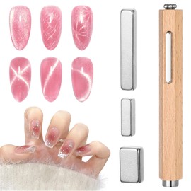 Gjinxi 6PCS Cat Eye Magnets for Nails, 3-in-1 Cat Eye Gel Nail Polish Magnet Pen with Tangram Magnets, Multifunctional 3D Magnetic Nail Polish Stick Suction Art Design for Home Diy Salon Studio