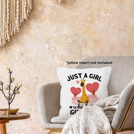MONALET Just a Girl Who Loves Giraffes Throw Pillow Covers 18x18, Gifts for Giraffe Lovers Women Girls, Giraffe Decor Pillow Cases for Bedroom Living Room, Giraffe Pillowcases for Couch Bed
