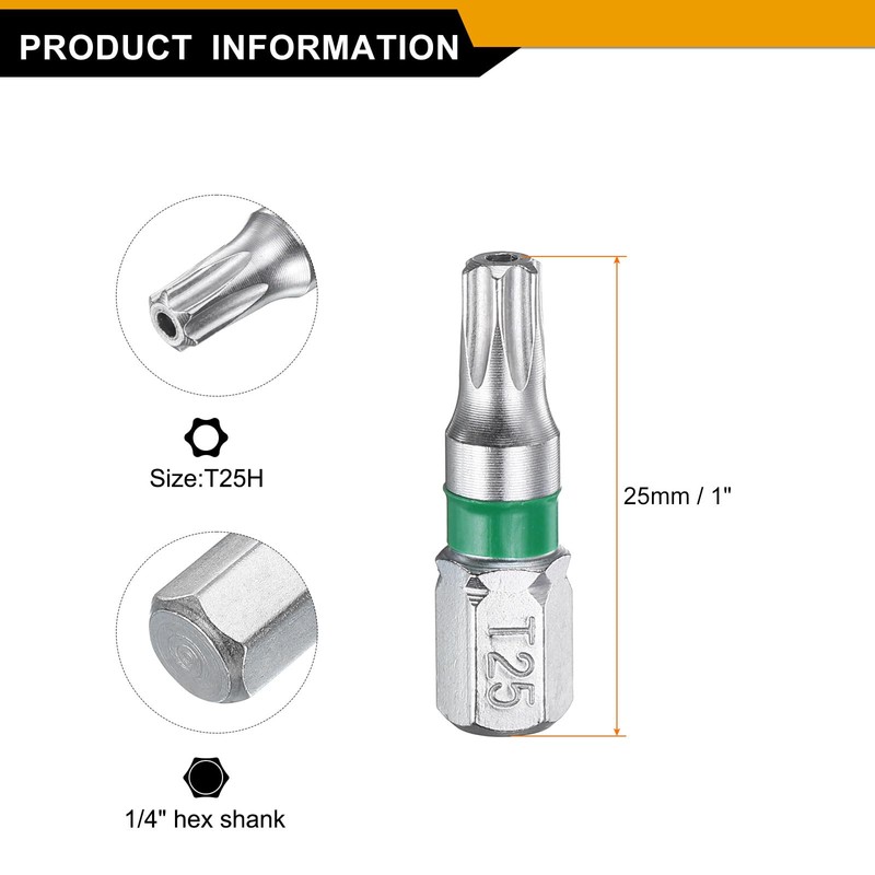 sourcing map 2pcs Torx Screwdriver Bit T25H 1/4" Hex Shank