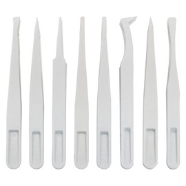 Bonsicoky 16 Pack Precision Plastic Tweezers, 4.5-4.8 Inch Anti-Static Tweezers Set with Curved and Straight Tips for Electronics Assembly, Watch Repair, Crafts Making (114-123mm, White)