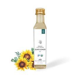 ADI Organic Sunflower Cold Pressed Oil 8 oz, Unrefined & Healthy, For Skin, Hair, Face, Cooking & Salad, 100% Pure & Chemical Free