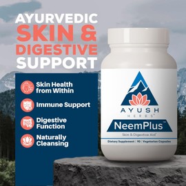 Ayush Herbs Neem Plus Herbal Supplement for Skin Immune Health Gut Digestion 90 Count