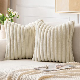 EMEMA Cushion Cover Plush Cushion Covers Velvet Faux Fur Soft 45 x 45 cm Modern Sofa Cushion Decorative Cushion Smooth Zip Washable Decorative Cushion Cover for Living Room Bedroom Sofa Set of 2 Beige