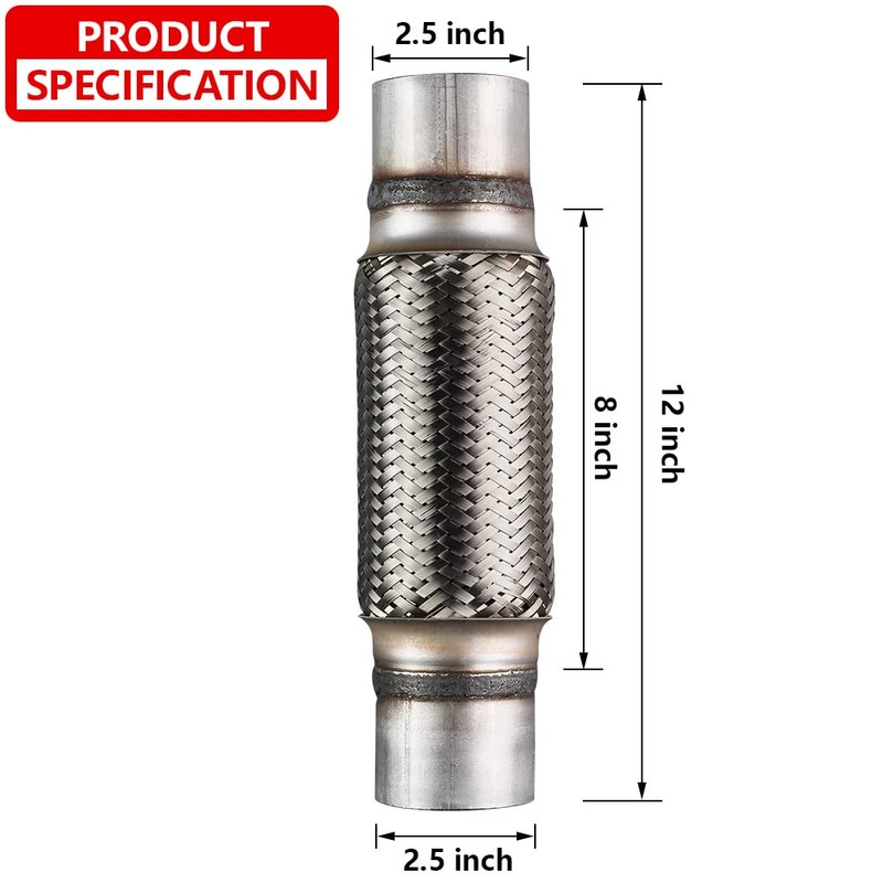 Autarboor Exhaust Flex Pipe, 2.5''x 8''Stainless Steel Heavy Duty Exhaust