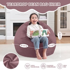 SIMFLAG 2.5Ft Bean Bag Chair, Memory Foam Filling Bean Bag Chairs with Velvet Cover, Removable and Machine Washable Cover, Teardrop Bean Bag Chair for Adults,Teens and Kids - Dusty Pink