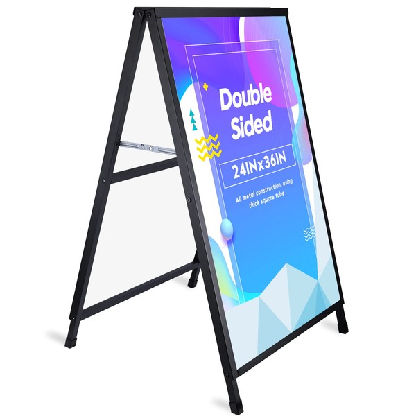 Heavy Duty A- Frame Sidewalks Poster stand 24 x 36 Inch Outdoor Sign Black Coated Metal Collapsible Sidewalks Signs Stand Double-Sided Display Poster Boards Suitable Sandwich Board for Indoor Outdoor
