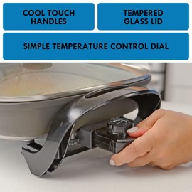 Kenmore Electric Skillet NonStick Glass Lid Adjustable Temp Control 12x12" Dishwasher Safe Rapid Heat CoolTouch Handles Large Capacity MultiFunctional Easy Clean