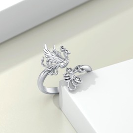 OKROKTOT Phoenix Ring 925 Sterling Silver Phoenix Feather Ring Adjustable Jewelry for Women