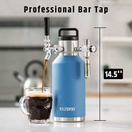 Razorri 64oz Stainless Steel Beer Growler, Double-Wall Vacuum Insulated Carbonated Keg with Professional Bar Tap and Pressurized CO2 Regulator, 0.5 Gallon, Ocean Blue