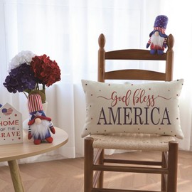 Ogiselestyle 4th of July God Bless America Patriotic Throw Pillow Cover, 12 x 20 Inch Independence Memorial Day America Stars Cushion Case for Sofa Couch