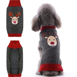 TENGZHI Dog Christmas Sweater Cute Reindeer Cat Ugly Xmas Outfit Holiday Puppy Costumes Fall Winter Pet Knitted Sweaters Clothes for Small Medium Large Dogs Cats(XL,Grey)