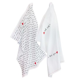 Boston International Dish Towel Set of Two Cotton Tea Towels, 28" x 18", Handwritten Heart