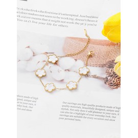 Fonyiunce Pack of 2 Four Leaf Clover Bracelet, Lucky Bracelet Women, Luxury Lucky Bracelet, 18K Gold Plated Clover Bracelet, Daen Rm, for Women and Girls (White and Green)